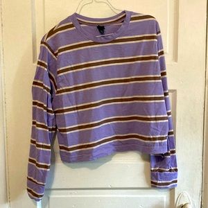 Lavender Striped Crop Top // Lilac Purple Stripes Long Sleeve Shirt